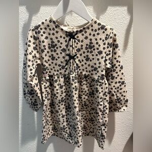 Zara Cream and Black Foral Long Sleeve Dress